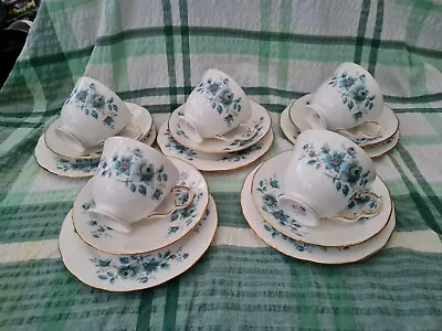 Buy Vintage Queen Anne Blue Flower Bone China Tea Set Teacups Saucers Plates Trios • 19.99£