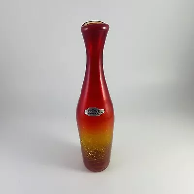 Buy VTG BLENKO HANDCRAFT  10 Inch Tall  Pinched Vase Amberina Ruby Orange Sticker • 71.26£
