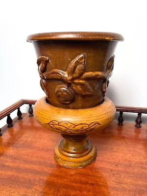 Buy Attractive Large Antique Buckley Welsh Slipware Pottery Plant Pot On Stand • 45£