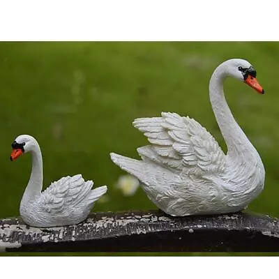 Buy 1 Pair Resin Swan Sculpture Figurine Home Garden Ornaments • 8.12£