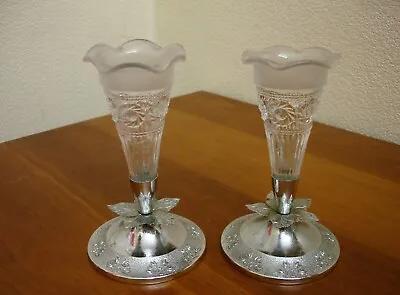 Buy Vintage Elegant Pair Of Bagley Glass Epergne Vase With Flower Shaped Giltoy Base • 18£