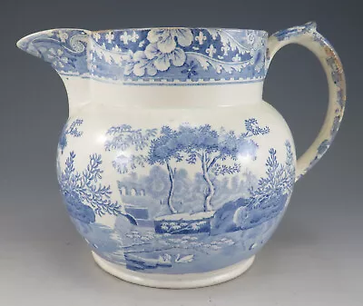 Buy Antique Pottery Pearlware Blue Transfer Copeland & Garrett Spode Castle Jug 1835 • 34£