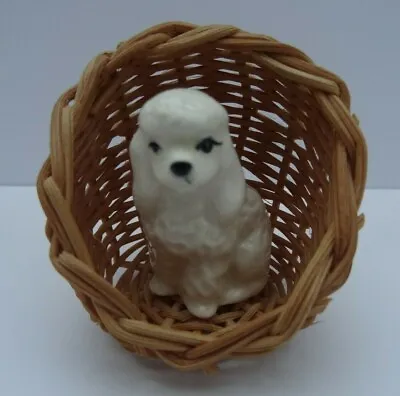 Buy Szeiler Pottery Dog : White Poodle In Wicker Basket. Vintage. Stoke-On-Trent. UK • 69.95£