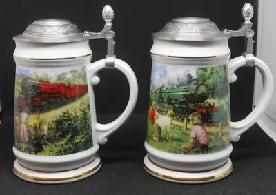 Buy Davenport Pottery Decorative Tankard Set X2 The Golden Age Of Steam Trains • 25£