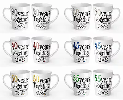 Buy 12oz Pair Of Mr & Mrs Years Forever To Go (1st-70th) Novelty Gift Latte Mugs • 12.99£