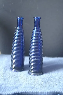 Buy Vintage Pair Round Cobalt Blue Heavy Glass Bottles With No Stoppers • 10£
