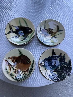 Buy Four Puigdemont Spain Majolica Redware Pottery Fish Decorative Plates • 60£