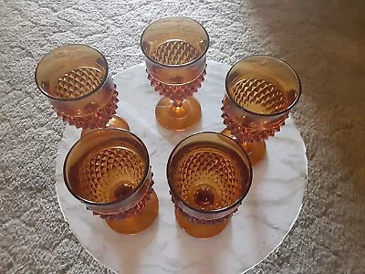 Buy Indiana Glass Diamond Point Goblets Set Of 5 Glasses Amber Vintage 1970s Antique • 42.62£