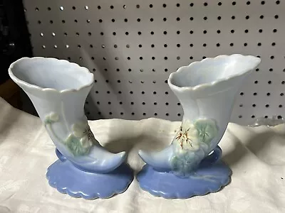 Buy Weller Pottery Cornucopia Horn Of Plenty Vase Blue Yellows Flowers • 55£
