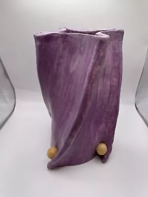 Buy Art Pottery Vase Twisted Hand Built Purple Glaze Textured Signed Lavender 7 1/2” • 25.99£