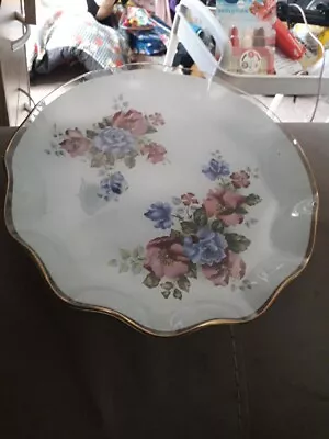 Buy Vintage Chance Glass Floral Plate With Ruffle Edge 25cm (RED1) • 8£