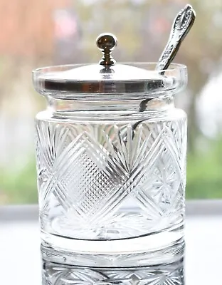 Buy Beautiful Vintage E.P.N.S And Cut Glass Preserve Jar And Spoon ...Very Pretty • 38.99£