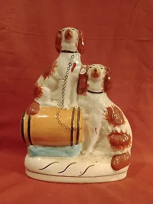 Buy 19th Century Staffordshire Flatback  Figurine Of Two Spaniels And A Barrel • 14.95£