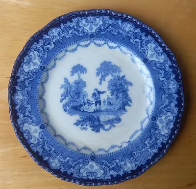 Buy Antique Doulton Watteau, Flow Blue Salad / Dessert Plate, 8.5  C.1890 • 13.44£