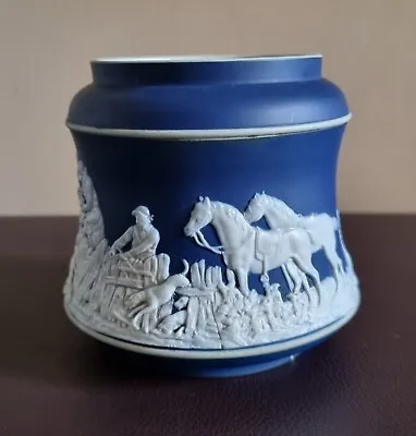 Buy Antique Adams Of Tunstall Jasperware Pot Bowl Vase 'Hunting Scene' Dark Blue • 12£
