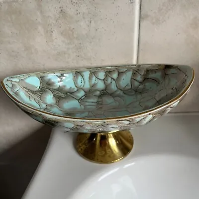 Buy Delftware Turquoise Oval Dish Brass Pedestal Made In Holland Soap Dish Footed • 40£