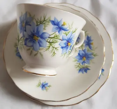 Buy Vintage Queen Anne  Bone China Trio, Blue Flower Design • 4£