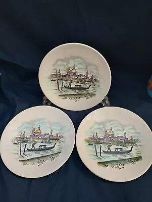 Buy Washington Pottery Ltd Vintage Side Plates X Three. Venetian Scene. • 12.99£