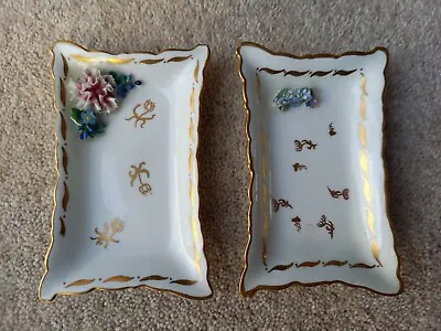 Buy Very Rare Royal Crown Derby Floral Rectangle Trinket Pin Dish (PAIR)  • 22£