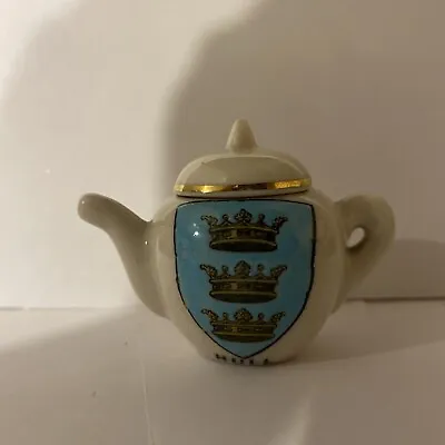Buy Carlton Ware Crested China Teapot Miniature HULL 6cm W & R - Stoke On Trent • 5£