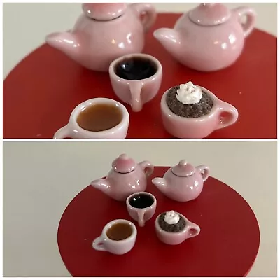 Buy Dolls House Miniature 16th Scale Pink Ceramic Tea Set Teapot Cups • 8£