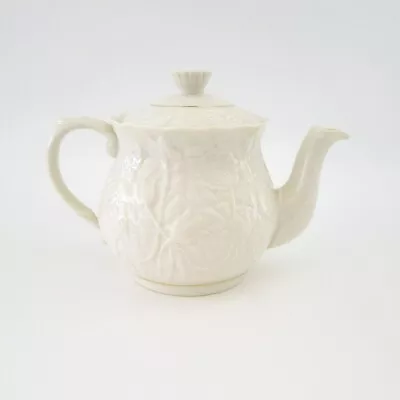 Buy Belleek Pottery Serenity Teapot & Lid, Cream, Embossed Floral, Gold Trim Ireland • 114.55£