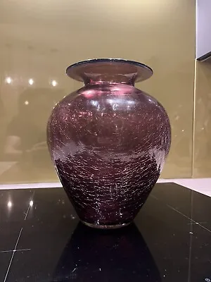 Buy Large Heavy Amethyst Purple Crackled Glass Vase Vintage Mint Condition  • 20£