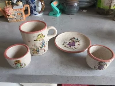 Buy Vintage Purbeck Pottery Gisela Gottschlich Girl With Dog Plate Cup Egg Cups • 9.99£