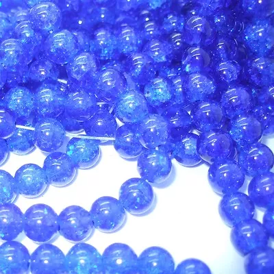 Buy 100 X 8mm ROUND GLASS CRACKLE BEADS 33 VARIOUS COLOURS AVAILABLE UK SELLER  B11 • 4.49£