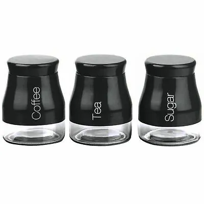 Buy Set Of 3 Black Storage Canisters Tea Coffee Sugar Jars Pots Food Containers • 14.99£