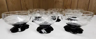 Buy 6 Weston Lily Pad Black Footed Base  2 1/2  Champagne /Sherbet Glasses 1930's • 23.71£