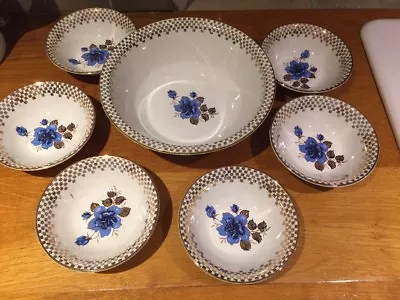 Buy Vintage Barratts Of Staffordshire Delphatic White Dessert Bowl & 6 Small Bowls • 14.95£