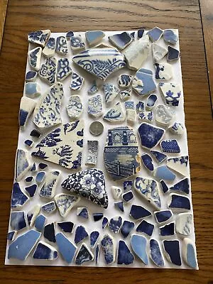 Buy Scottish Sea Pottery Blue Plain Patterned Floral Pieces X 99 Beach Finds 340g • 8.99£