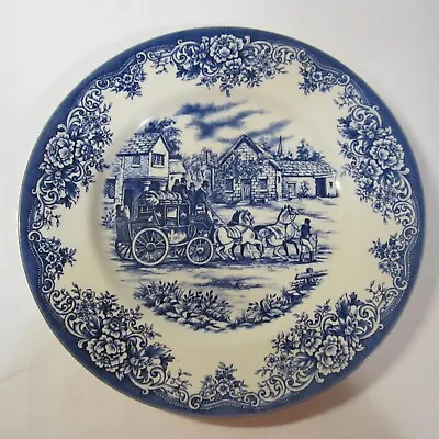 Buy 3 Royal Stafford 11  Dinner Plates Blue & White Earthenware Stagecoach Pattern • 34.15£