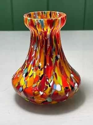 Buy VINTAGE 1930s CZECH REPUBLIC ART GLASS ORANGE/RED SPLASH POSY VASE • 12.99£