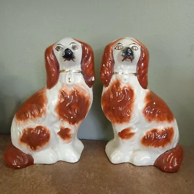 Buy Pair Of Antique, Victorian Staffordshire Flatback, Spaniels Or Mantle Dogs • 49.95£