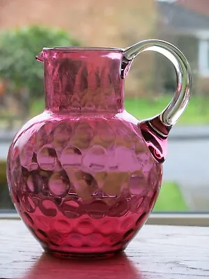 Buy Antique Victorian Cranberry And Clear Glass Jug Pitcher Dimpled Body 7.3 Inches • 35£