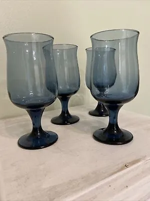 Buy 4 Pc Set Vintage Libbey Tulip Dusky Blue Connoisseur Wine Glasses Goblets 6.5  • 19.21£