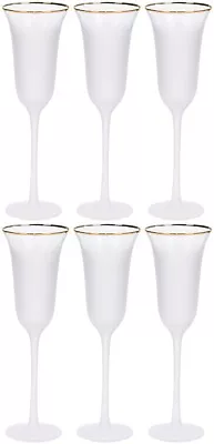 Buy Set Of 6 Champagne Glasses Flutes 200ml Elegant Prosecco Drinking Glass Gold RIm • 26.99£