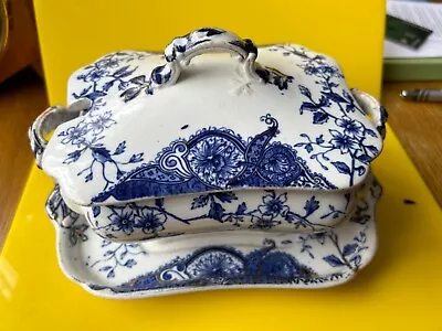 Buy Antique Blue And White Dalehall Tureen And Cover And Stand • 6.50£