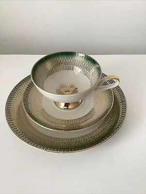 Buy Vintage GKC Bavarian Porcelain Tea Trio Set Gilded Green Gold - Very Pretty • 24.95£