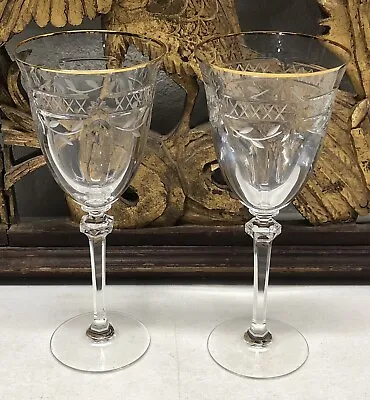 Buy Royal Doulton Wellesley Gold Set Of 2 Wate Goblets Cut Glass Crystal - Listing B • 85.38£