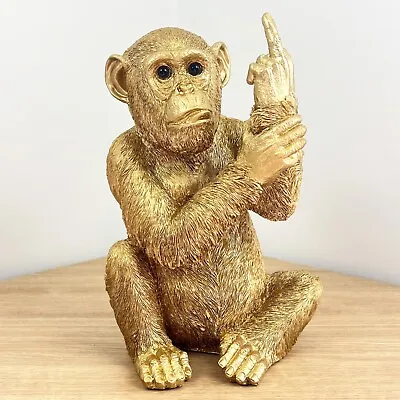 Buy Monkey Ornament Large Rude Swearing Giving Finger Cheeky Figurine Animal Gold • 36£