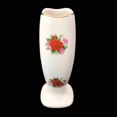 Buy Vintage Lord Nelson Pottery Elegant Red Rose 5  Bud Vase Pink Flowers England • 9.56£