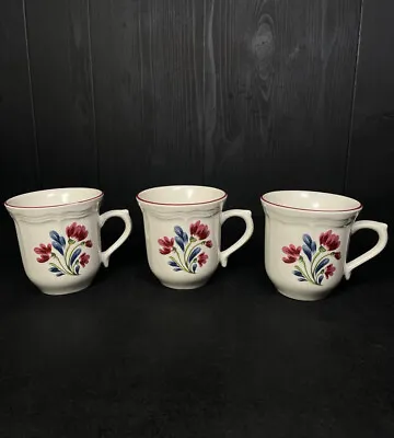 Buy Set Of 3 Country Fleur By Tienshan Coffee Tea Cup Gray Blue Pink Flowers. • 28.45£