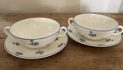 Buy Booths 2x Soup Bowls & Plates Blue & White Twin Handle Antique Vintage Coupe S3 • 11.95£