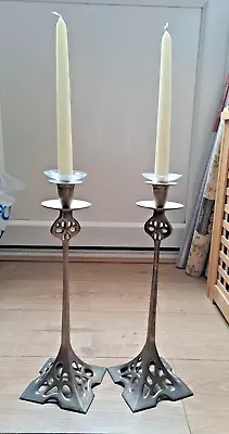 Buy Antique Art Nouveau Candle Sticks & Glass Candle Drip Decorative Bowls H38cm • 79.99£
