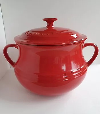 Buy Le Creuset Large 2 Handle Red Stoneware Lidded Bean Pot Casseroles Stews UNUSED  • 30£