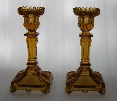 Buy Victorian Style Amber Footed Taper Candle Holders • 18.99£