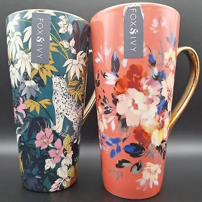 Buy Fox & Ivy - Tesco - Pair Of Floral Pink / Green - Tall Fine China Latte Mug  • 15.99£